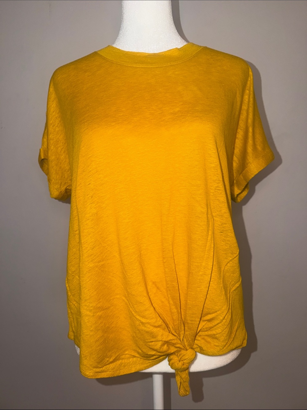 Lou & Grey 100% Linen Short Sleeve Side Knot Tie Tee - Sunflower Yellow